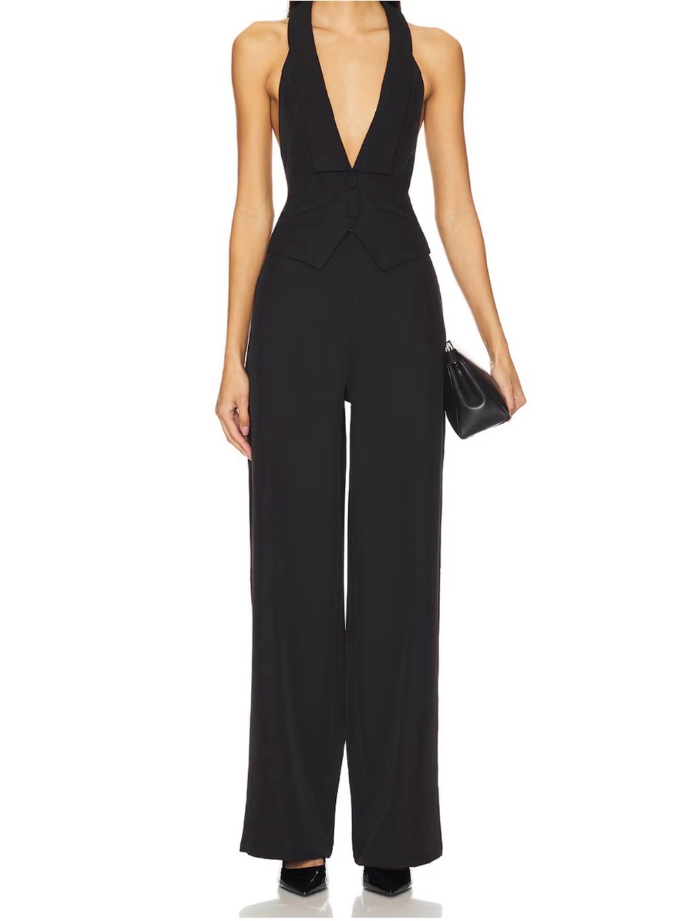 REVOLVE Black Halter Plunge Jumpsuit